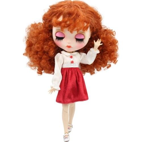 ICY DBS Blyth doll with orange hair and white skin, With hand-painted face panels, long eyelashes and sleepy eyes BL2231/223