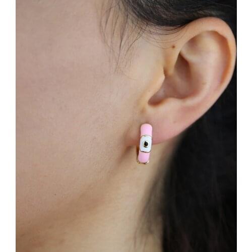 Mini Small Huggie Hoop Earring Pink Blue Enamel Evil Eye Turkish Fashion Jewelry