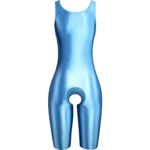 MJINM Summer Womens Sexy Tights Oil Glossy One-piece Catsuit Sports Soft Pants Waistcoat Panties Jumpsuits Rompers Playsuits