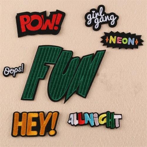 Letters Words Girl Gang Fun Pow Hey Oops Embroidery Punk Clothes Patch For Clothing Iron On Patch Motif Applique