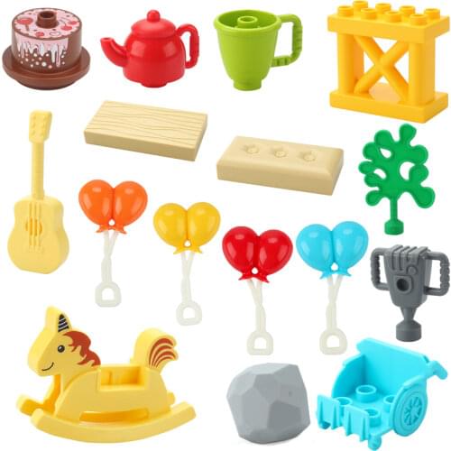 New Big Building Blocks Props Accessories Rocking Horse Guitar Baby Cart Balloon Play House Educational Toys For Children Gifts