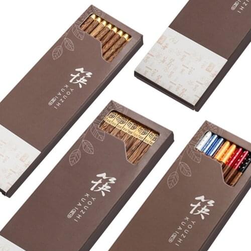 Anti-slip Food Stick 10 Pairs of Chicken Wings Wooden Chopsticks Gift Box, Reusable Chinese Rosewood Tableware