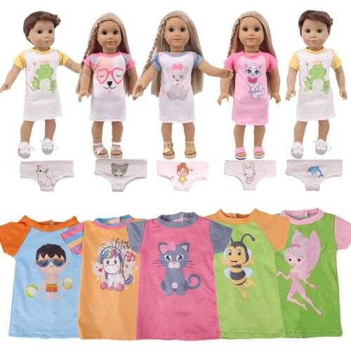 Doll Cotten Dress WithAnimal Print Fit 43cm Baby Reborn Doll Clothes Accessories Girls Toys Generation Birthday Gift Russia DIY