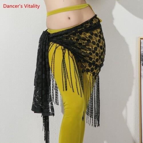 Belly Dance Hip Scarf Lace Tassel Belt Practice Clothes Female Adult Elegant Bandage Skirt Performance Exercise Clothing