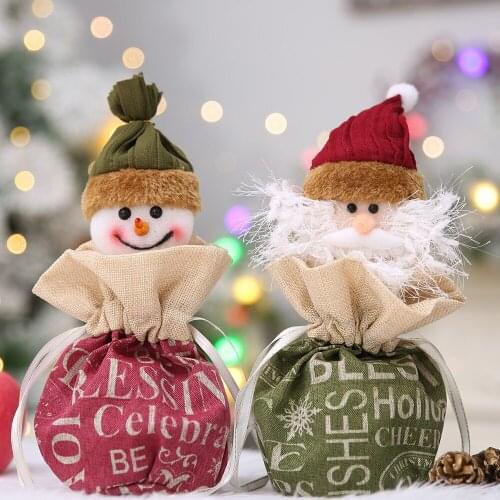 Festive Party Supplies Cloth cartoon Santa Claus Snowman Apple Pouches Bags Christmas Gift Holders Bag