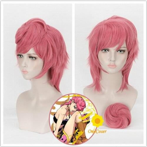 JOJOs Bizarre Adventure Trish Una Cosplay Pink Wig Golden Wind Heat-resistant Fiber Hair + Wig Cap Party Anime Prop Girls Women