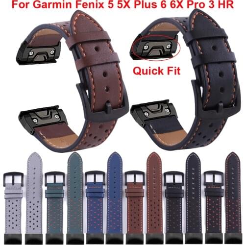 26 22MM Watchband Strap for Garmin Fenix 5 5X 3 3 HR Fenix 6X 6 Pro S60 MK1 Watch Quick Release Leather Easyfit Wrist Band Strap