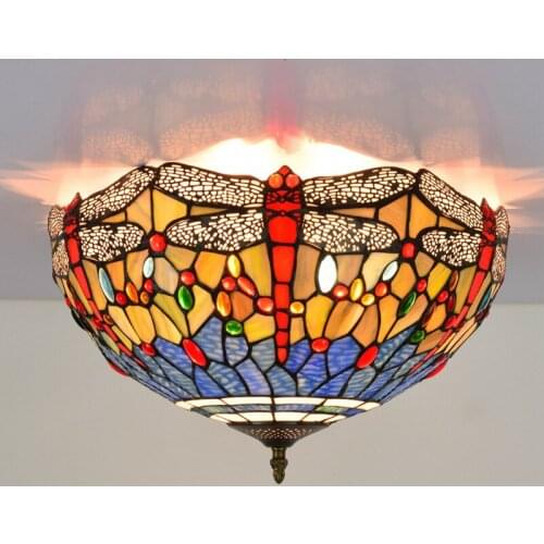 Retro Stained Glass Tiffany Ceiling Lamp Dining Room Bedroom Aisle Corridor Bathroom Glazed Mediterranean Dragonfly Ceiling Lamp