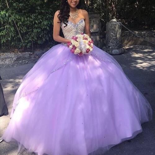 Lilac Luxury Quinceanera Dresses Ball Gown Crystals Beaded Prom Debutante Sixteen Sweet 16 Dress vestidos de 15 anos