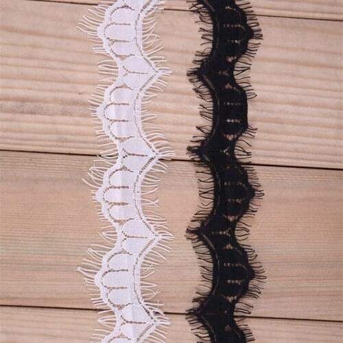 Handmade DIY Decorative Gorgeous Nylon Black/Off White Embroidered Eyelash Small Lace Trim Ribbon (9m/lot width 2.5CM)