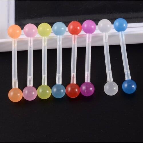 10PCs Plastic Tongue Piercing Barbell Bars Nipple Rings Luminous Punk Fashion Body Jewelry For Men Women Glow In the Dark