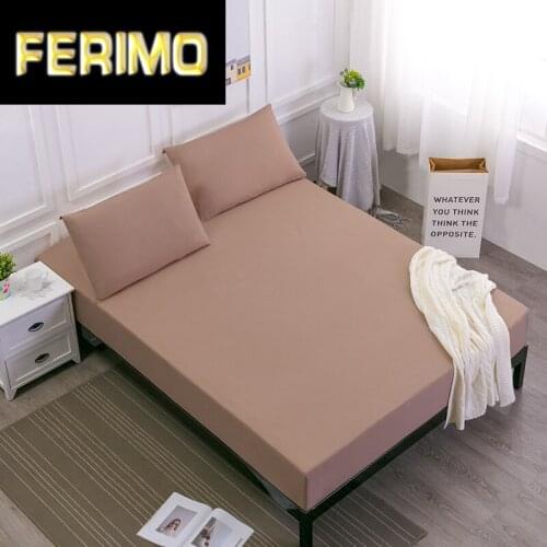 Solid color Fitted Sheet Mattress Cover Bed Linen With Elastic Band Mattress Protector Pad 100%Polyester King Size Bedding Set
