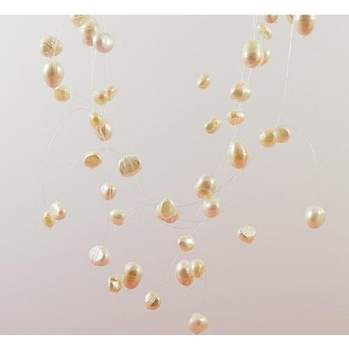 Wedding bride jewelry,white natural illusion pearl necklace,4-9MM Baroque Real Pearls Handmade Perfect Yonger Girl Ladys Gift