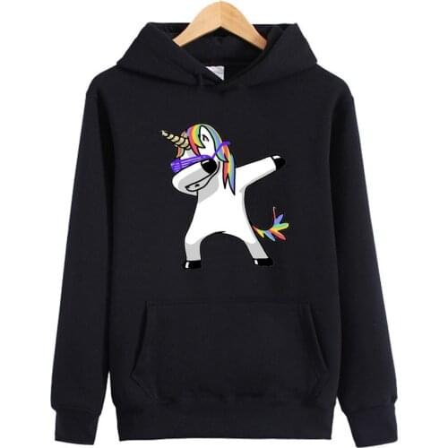 [EL BARCO] Unicorn Cartoon Hoodie Sweatshirts for Women Winter Cotton Black White Kawaii Female Pullovers Girl Casual Coat Tops