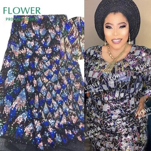 Unique Design Sequined Embroidered Mesh Lace Fabrics 2019 Latest High Quality Nigerian African Women Weddign Prom Laces Material