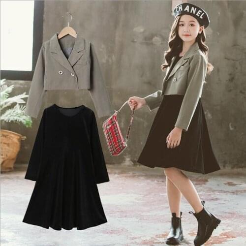 Baby Girl Spring Clothes 2021 New KIds Clothing 2 Pcs Sets Coat And Dresses Fashion High-grade Teen Girls Clothing 6 8 10 12