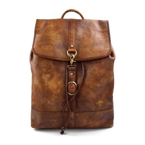 Vintage leather backpack genuine washed leather travel bag brown