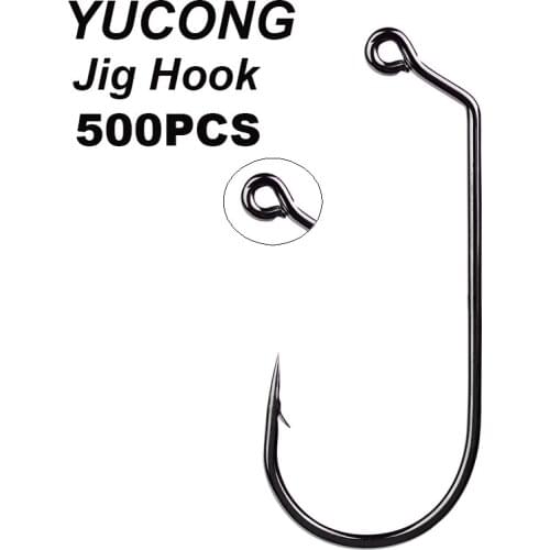 YUCONG 500PCS/lot Big Jig Fishing Hooks 1/0-5/0# Single Fishhooks Offset Worm Hooks Saltwater Bass Barbed Carp Hooks Pesca Крюк