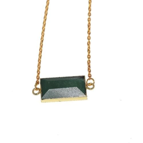 Green Aventurine Rectangle Pendant gold Chain Necklace Femme Gold Bezel Stone rectangle connector necklace for women 2019