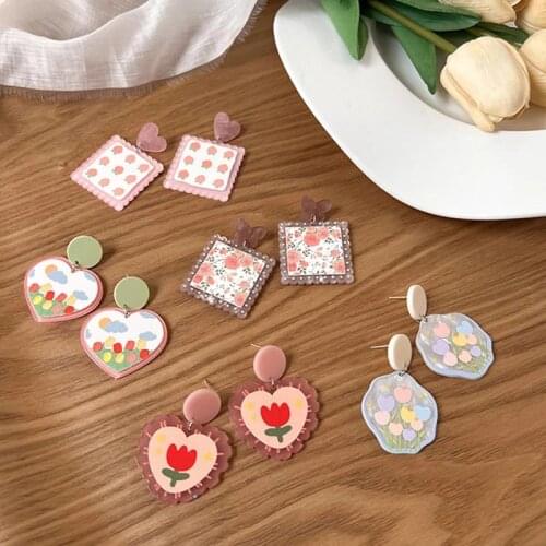 AOMU 2021 New Acrylic Series Colorful Geometric Irregular Flora Flower Graffiti Women Jewelry Acrylic Dangle Earrings Collection