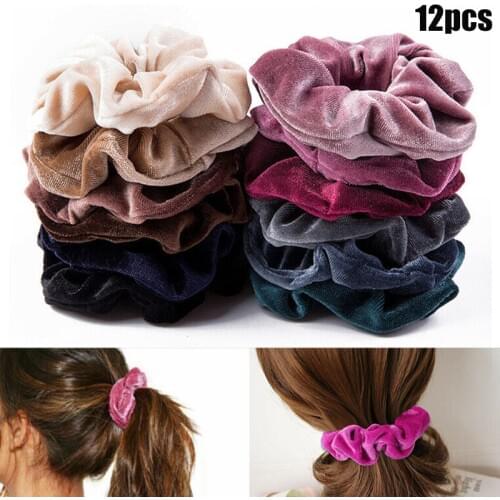 12 Pcs Hair Women Scrunchies Velvet Elastic Hair Bands Fashion Solid Color Scrunchy Ties Ropes Accessories for girl d88