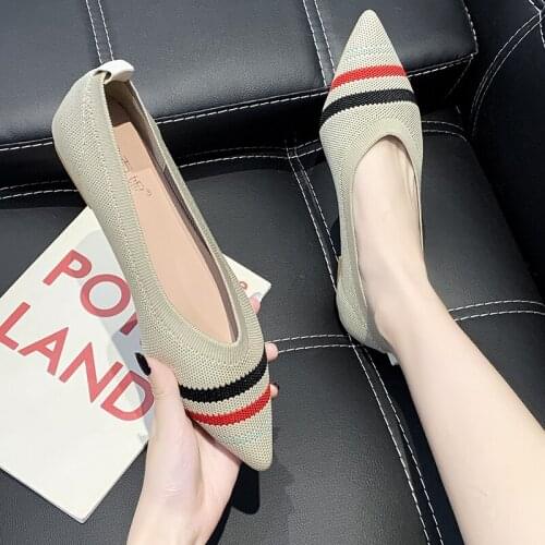 Maggies Walker Women Mesh Casual Shoes Fashion Knitted Pointed-toe Flats Woven Breathable Shoes More Colors Size 35~40