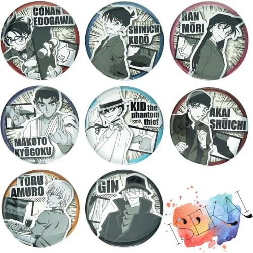 Detective Conan Anime Badge Shinichi Conan Ran Mouri Kid Shuichi Akai Tooru Amuro Bourbon Gin Metal Badge Brooch Pins