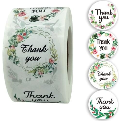 1.5 Inch 500 Pcs/Roll Flowers Thank You Labels for Baking Gift Cards Bag Parties Wrapping Stickers Small Business