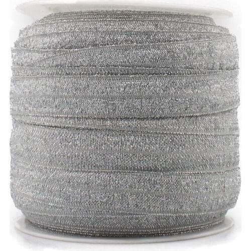 1PC=50Y 5/8"=15MM OEM Highly-flexible Elastic Glitter Velvet Ribbon Ornaments Solid Metallic Nylon Band for Hair Accessories