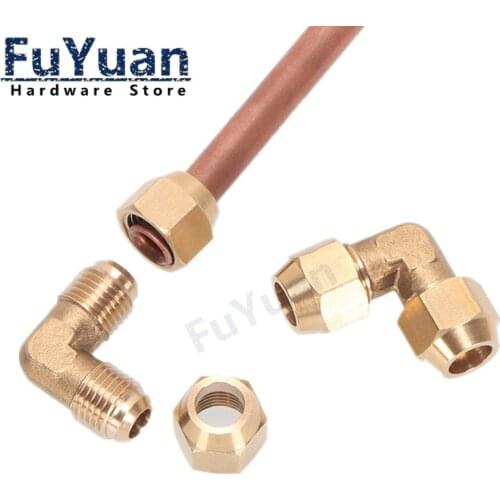 1pcs Flared Brass 90 degree Elbow Pipe Fittings 6mm 8mm 10mm 12mm Air Conditioning Extension Tool Connector Adapter