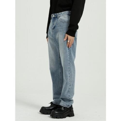 2021 New Men Vintage Water Wash Casual Loose Straight Jeans Trousers Male Streetwear Fashion Hip Hop Denim Pants