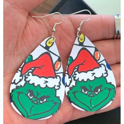 2021 New Grinch Earrings Faux Leather Earrings Bulk Wholesale For Women