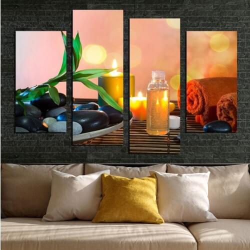 4 Panels Wall Painting Leaf Candle Stone Scenery Modern Print Canvas For Wall Art Picture Home Decor Picture poster No Frame