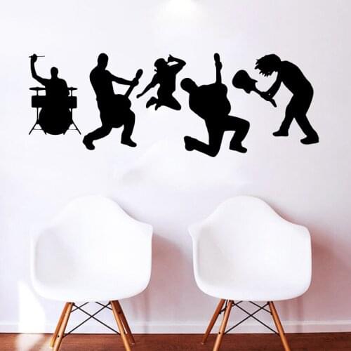 5Pcs Music Rock Band Player Wall Sticker Boy Room Kids Room Guitar Dump Wall Decal Bedroom Vinyl Home Decor