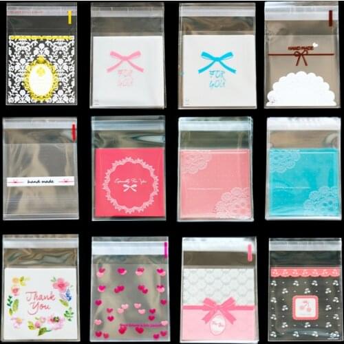 500pcs 7x7cm Lace Floral Transparent Plastic Bag Pink Heart Cellophane Candy Cookie Bags DIY Wedding Party Packaging Gift Bags