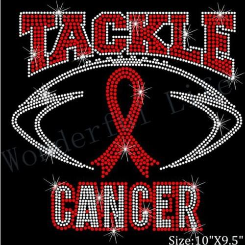 Free Shipping Tackle Breast Cancer Football Hotfix Iron On Rhinestone Tansfer Design for Tshirt