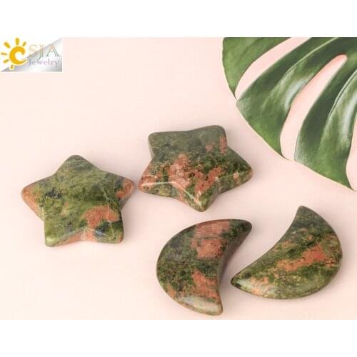 CSJA Moon Pentagram Natural Gem Stone for Jewelry Making Accessories Hand Crafts Needlework Sodalite Dragon Blood Unakite G687