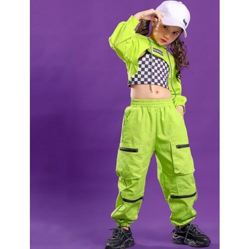 Niños ropa Hip Hop sudadera verde T camisa cultivo Tops corriendo Causal pantalones para niña traje de baile de Jazz ropa trajes
