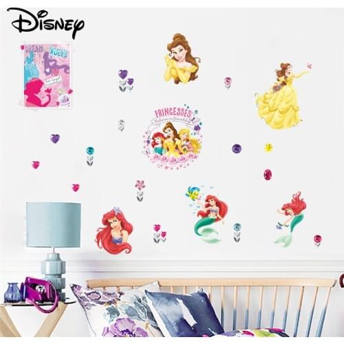 Disney 2PCS Mermaid Princess Sticker Kids Room Background Decoration Sticker Cup Sticker