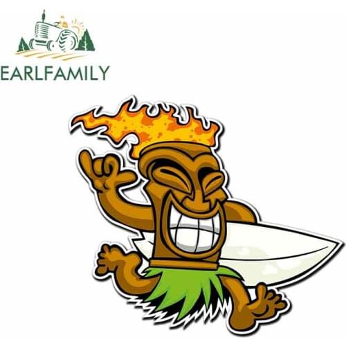 EARLFAMILY 13cm x 11.4cm Tiki Surfer Graphics Funny Car Stickers and Decals DIY Waterproof Laptop Surfboard Bumper Car Wrap