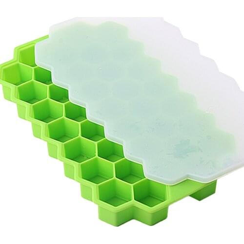 5 Colors Honeycomb Shape Ice Cube Mold with Lid 37 Grids Soft Silicone Cold Drink Tools for Bar