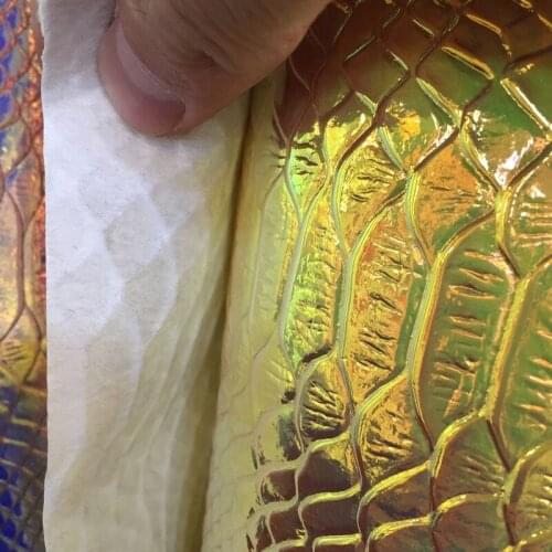Hot fashion Golden synthetic PU Holographic snake skin imitation leather material