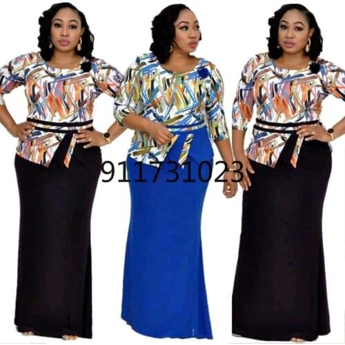 2021 Hot Sale African And Turkey Style Plus Size Flare Sleeve Printed Floor Length Dress For Women