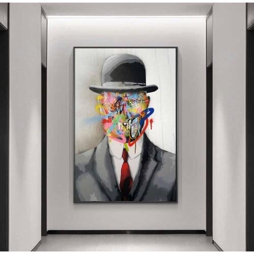 Graffiti Art of MAGRITTE Canvas Paintings on the Wall Art Posters and Prints Portrait of MAGRITTE Street Art Pictures Home Decor