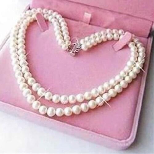 Exquisite 2 Rows 6-7mm White Fresh water culture akoya Pearl Necklace 16.5-17.5"
