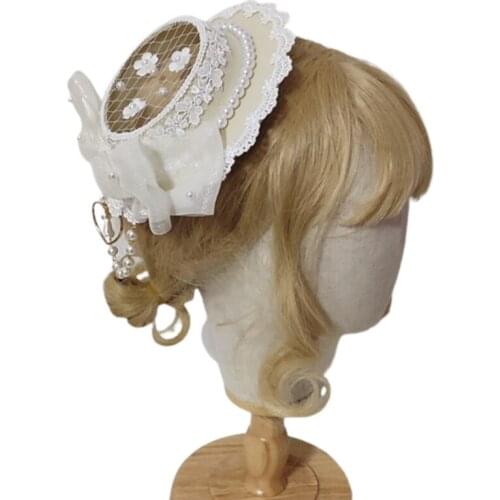 L93F Womens Lace Net Flat Hats Lolita Peral Fashionable Party Banquet Cocktail