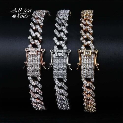 ALLICEONYOU Hip Hop Iced Out Bling Cubic Zirconia Men Bracelet Fashion Miami Cuban Chain Male High Quality Jewelry For Gift