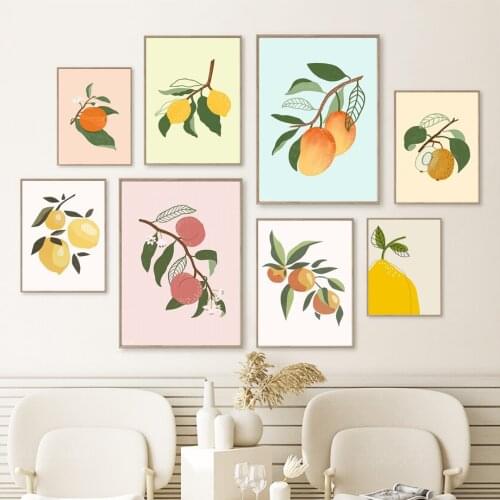 Orange Lemon Kiwi Mango Peach Pear Fruit Wall Art Canvas Painting Kitchen Posters And Prints Wall Pictures For Dining Room Decor