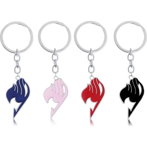 New Fashion Fairy Tail Keychain Guild Logo Tattoo Badge Blue Red Pink Black Enamel Key Chain Ring Cosplay Accessories 12pcs