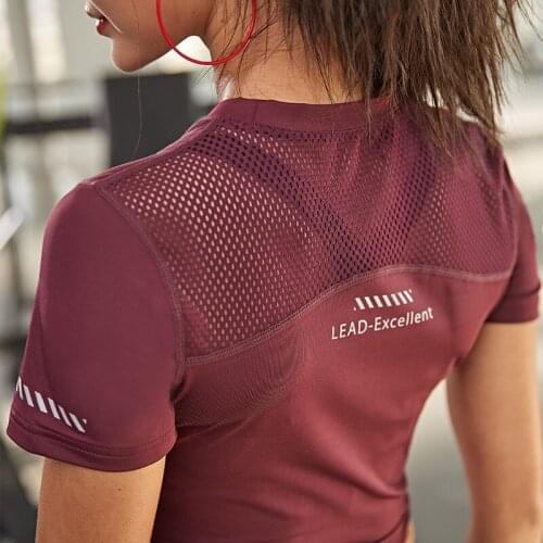 2021 New Womens Summer Short Sleeve Sports T-shirt High Elastic Mesh Outdoor Womens Breathable Running Sports T-shirt